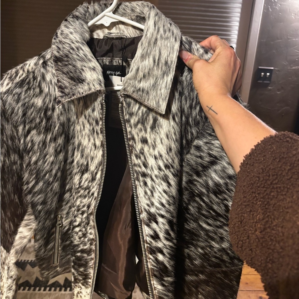 Nasty Gal Black and White Cowhide Jacket